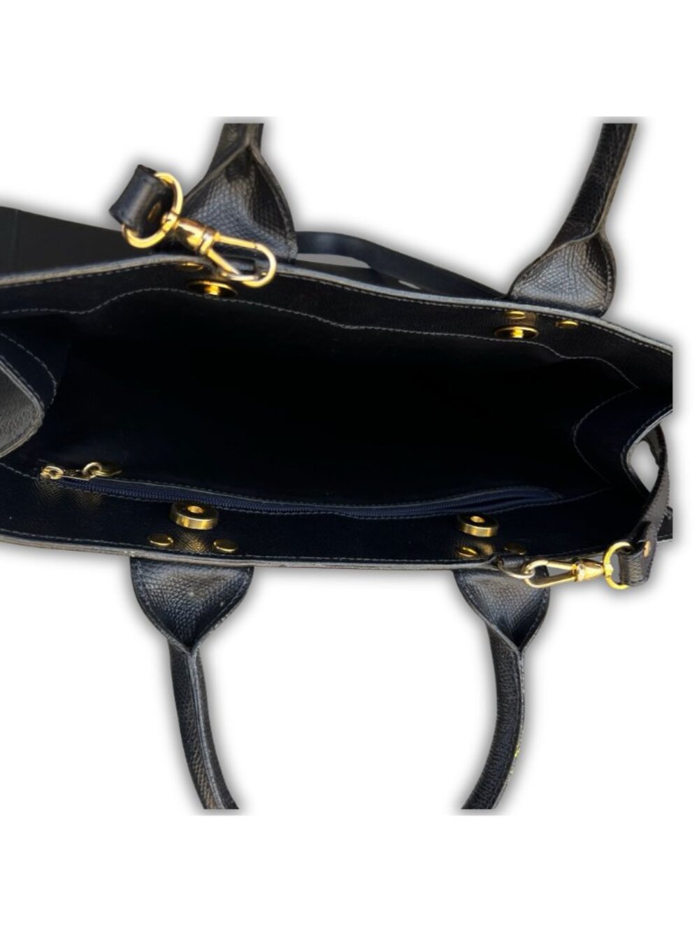 Lederer Black Leather Office Tote Bag With Gold-Tone Hardware & Handles - Picture 6 of 13